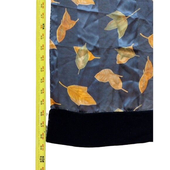 Fall Sheer Scarf Neckerchief Wrap Table Runner Blue Brown Leaves Velvet Edge SEE - Picture 4 of 6